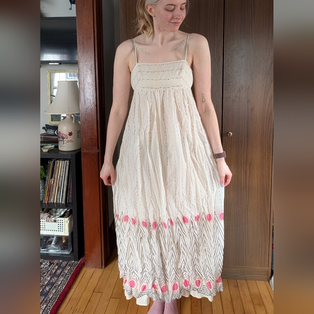 Elegant Cream and Pink Women's Dress